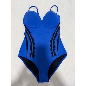 Moeva‎ London Blue One-Piece Swimsuit with Mesh & Black Detailing Size S